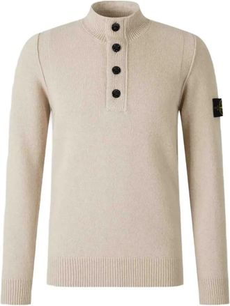 Stone Island Beige Regular Fit High Neck Cardigan - Heren - Coltruien - Beige - M - Wol - Truien & Vesten