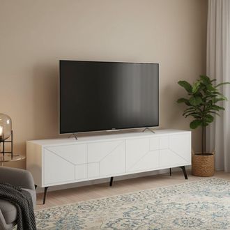 Dmora Mobile Porta Tv Olgadikiev, Un Ripiano, 4 Ante, 4 Vani, 180x30x50h Cm Bianco