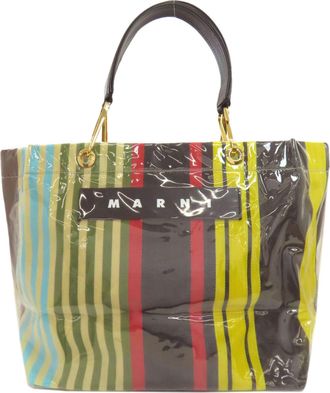 Marni Black Red Color Yellow Vinyl Nylon Tote Bag (Pre-Owned)