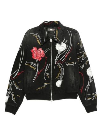 Amiri floral-embroidered denim jacket - men - Fabric - M - Black