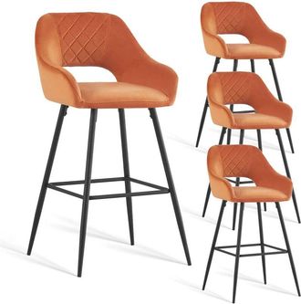 Ainpecca 4pcs Orange Bar Stool Velvet Seat w/Backrest &Armrest Metal Leg Kitchen Breakfast