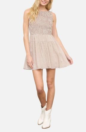 Blu Pepper Smocked Gingham Sleeveless Minidress in Brown at Nordstrom, Size Medium