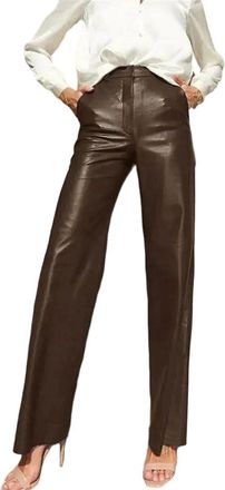 Generic Womens Real Leather Straight Pants, Casual Slim Fit Design