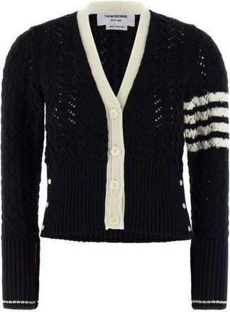 Thom Browne Cable Pointel Stitch Merino Wool Cardigan
