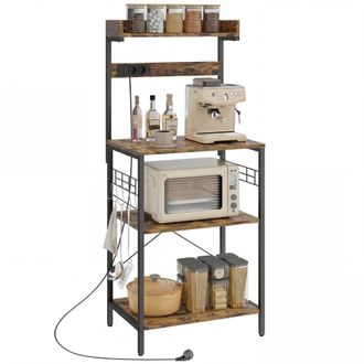 HOMCOM Homcom Estanter&iacute;a De Cocina Con 2 Tomacorrientes, Estaci&oacute;n De Caf&eacute;, Estante Para Microondas, Estante Ajustable, Ganchos, 60x42x137 Cm Marr&oacute;n R&uacute;stico