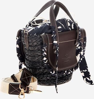 Cuba Lab Womens Bag Habanera Leather And Raffia Dark Brown Handbags Hand