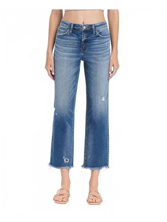 Flying Monkey High Rise Frayed Hem Straight Jeans In Admire