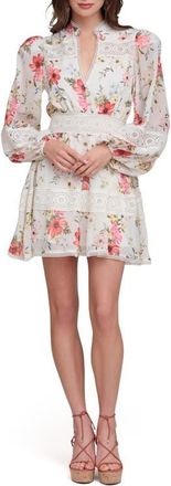 Avec Les Filles Floral Lace Detail Long Sleeve Minidress in Cream Flower Press at Nordstrom, Size 10
