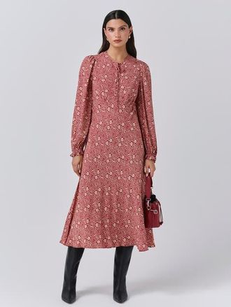 Ghost London Stella Floral Crepe Tie Front Midi Dress in Red Ditsy at Nordstrom, Size 16