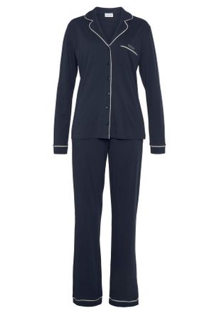 Lascana Pyjama LASCANA, Damen, Gr. 32/34, blau (dunkelblau), Single Jersey, Obermaterial: 50% Baumwolle, 50% Viskose, bedruckt, kontrastfarbene Details, unifa