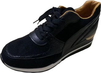 Generic Flying Weaving Sneakers for Women Autumn Winter Fashion Round Toe Lace Up Casual Walking Shoes with Thick Sole Design (Black, 6.5)