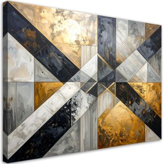 Feeby Cuadro Sobre Lienzo Abstracci&oacute;n Geom&eacute;trica En Gris Y Dorado 100x70