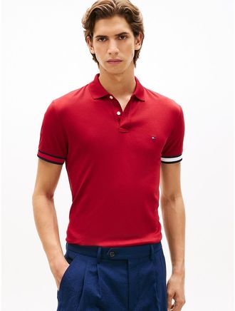 Tommy Hilfiger Mens Slim Fit Smooth Cotton Interlock Polo - Red - XL