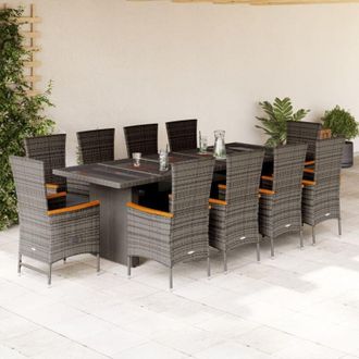 vidaXL Set De Comedor De Jard&iacute;n 11 Pzas Y Cojines Rat&aacute;n Sint&eacute;tico Gris Vidaxl