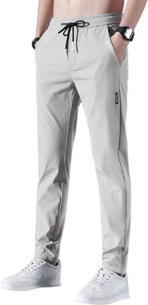 Generic Cargo Trousers for Men Jogger Chinos Casual Sweatpants Straight Leg Elasticated Waist Drawstring Pants with Pockets,Grey,L