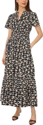 CeCe by Cynthia Steffe Floral Embroidered Tiered Cotton Maxi Dress in Rich Black at Nordstrom, Size Xx-Small