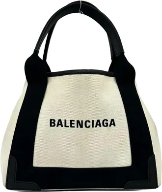 Balenciaga Black Ivory Canvas Leather Handbag Pouch Tote Bag (Pre-Owned)