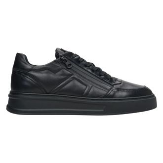 Estro & Luminara Black Leather Trainers with Decorative Zipper - male - Estro - Sneakers - Black - 10 UK - Shoes