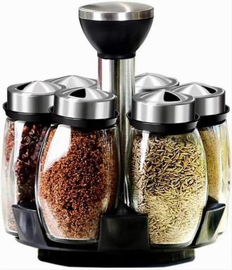 Trade Shop Trade Shop - Portaspezie Girevole Con 6 Barattoli In Vetro Tappi Spargispezie Organizer Cucina