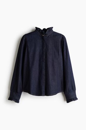 H&M Denimbluse mit Volants - Dunkles Denimblau