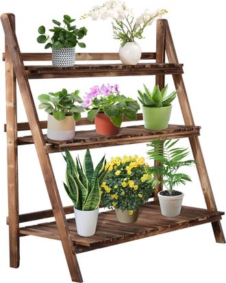 OUTSUNNY Flower Stand Plant Display Rack 3-Tier Foldable Wood Garden Patio | TJ Hughes