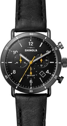 Shinola Canfield Sport Chronograph Leather Strap Watch, 40mm in Black at Nordstrom