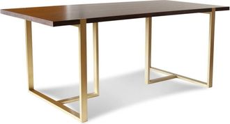 PIB Mesa de comedor de metal dorado y madera marron