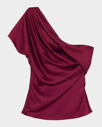 SIMKHAI Phoebe Draped Asymmetric Satin Top