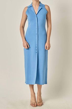 endless rose Knit Collared Midi Dress In Sky Blue