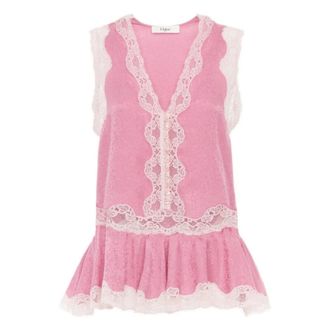 Chlo&eacute; Mouwloze Peplum Top - Dames - Tops - Roze - Maat: 2XS Katoen