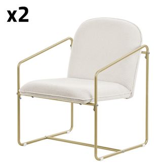 ML Design 2x sillones de comedor, beige con patas de acero doradas, tapizado