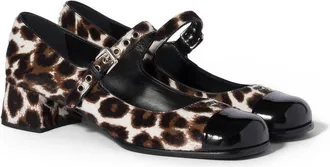 Miu Miu Printed Leather And Naplak Pumps, Woman, Chalk White/black, Size 36