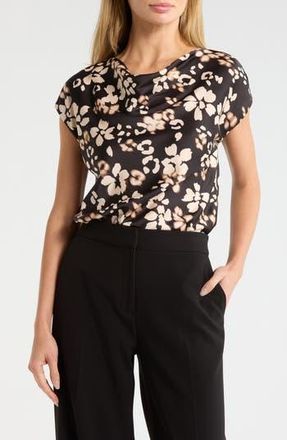 Renee C Floral Cowl Neck Cap Sleeve Satin Top in Black at Nordstrom Rack, Size X-Large