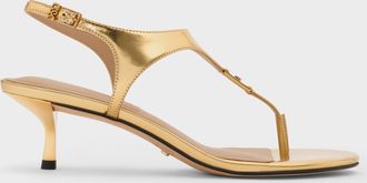 Charles & Keith Metallic Leather Thong Kitten Heels