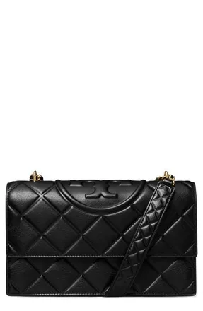 Tory Burch Fleming Convertible Quilted Leather Shoulder Bag in Black at Nordstrom