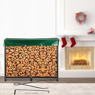 OEM Metall Kaminholzregal 590 Kg Haltekapazit&auml;t, Brennholzregal 244,5x36,2x122 Cm, Holzunterstand Mit Pvc Abdeckung, Kaminholzhalter Holzregal F&uuml;r Kaminho
