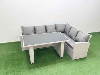 Fimous Outdoor Garden Furniture Sets 6 Seater Wicker Rattan Corner Sofa Sets in Light Grey