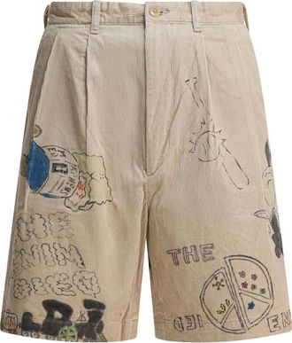 KAPITAL corduroy graphic shorts - men - Cotton - 2 - Neutrals