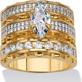 Palm Beach Jewelry 3 Piece 3.38 TCW Marquise Cubic Zirconia 14k Yellow Gold-Plated Bridal Ring Set