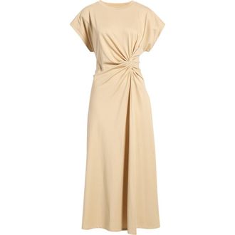 Nordstrom Crew Neck Side Twist Midi T-Shirt Dress in Tan Safari at Nordstrom, Size Xx-Small