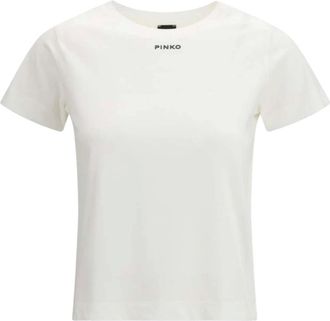 Pinko White Logo Round Neck T-Shirt