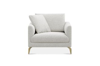 Castlery Lena Armchair Customized, (Performance Boucle) Light Grey (Brass Legs), Spill Resistant, Removable Covers for Castlery