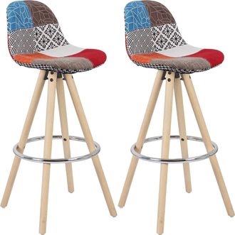 Woltu Woltu - 2 X Taburete De Bar Con Respaldo Marco De Madera Maciza Imitaci&oacute;n De Cuero Para Cocina Bar Paquete De 2 Unidades Multicolor Lino