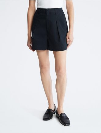 Calvin Klein Womens Twill Pleated 5-Inch Shorts - Black - 33