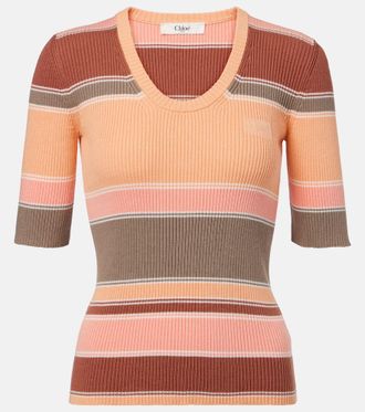 Chloé Chloé Striped ribbed-knit cotton top