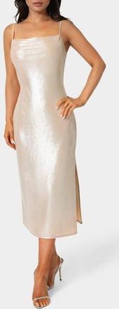 Bebe Foil Metallic Midi Dress in Beige Silver at Nordstrom Rack, Size X-Large