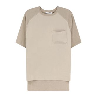 Max Mara Gebreide trui met ronde hals en korte mouwen - Dames - Ronde hals truien - Beige - XL - Kasjmier - Truien & Vesten