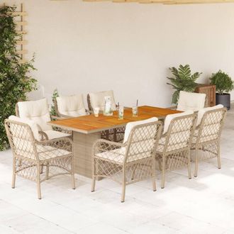 vidaXL Set Comedor De Jard&iacute;n 9 Pzas Con Cojines Rat&aacute;n Sint&eacute;tico Beige Vidaxl