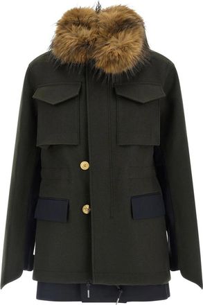 sacai Gelaagde Hybride Melton Jas - Dames - Winterjassen - Groen - S - Wol - Jassen