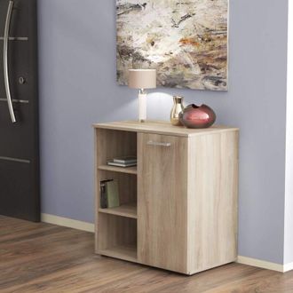 COSMA Mobiletto ingresso moderno con 1 anta battente e 3 mensole a vista di colore Bianco e Rovere chiaro mod. Mark